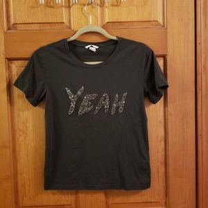 Grey Glitter "Yeah" T-Shirt